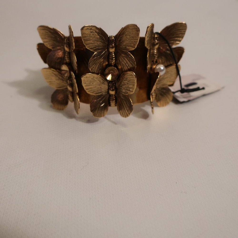 Womens Yochi Gold-Toned Metal Butterfly Cuff Bracelet *